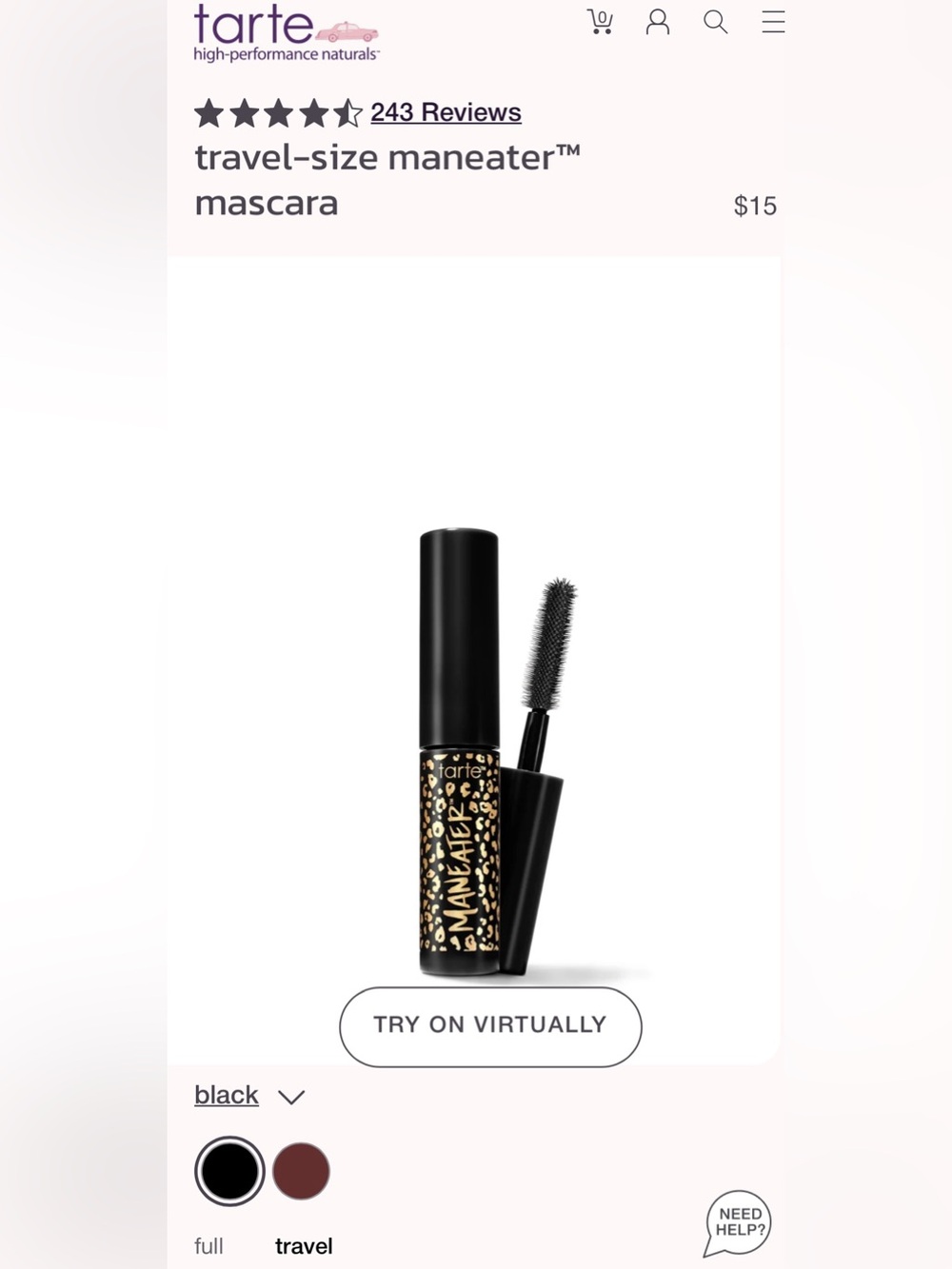 TARTE Maneater Mascara β Black with Gold Leopard Accents TRAVEL SIZE